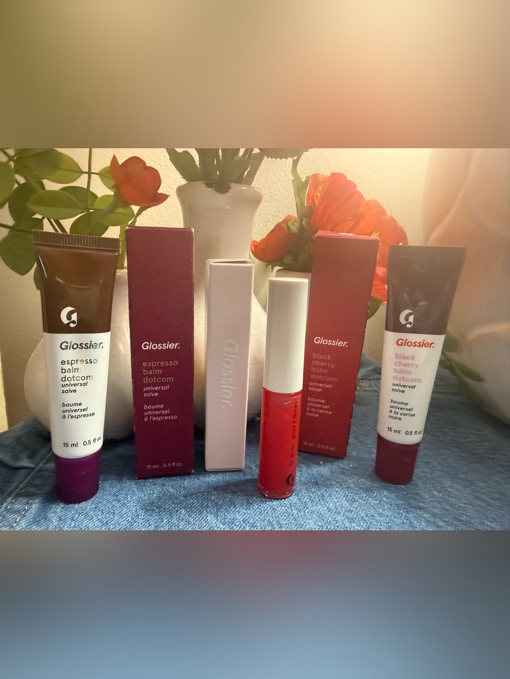 GLOSSIER 3pack!!!! Red Rouge Lip Gloss & Balm Dotcom Duo: Espresso&Black Cherry